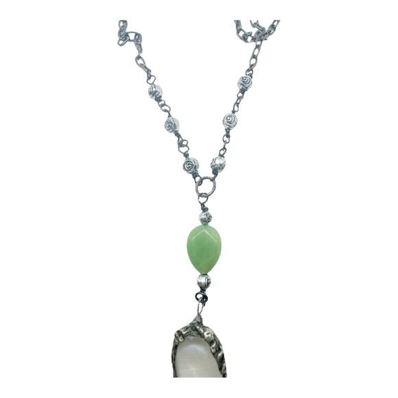 Artisan Magnifying Glass Caged in Silver-Blend Metalwork Jade Wire-Wrap Necklace - Picture 11 of 14